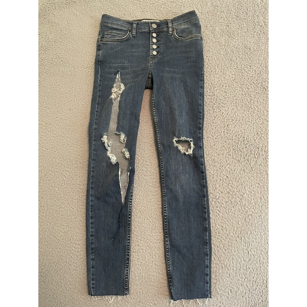 Free People Destroyed Reagan Button-Front Stretch Pocket Jeans Size 25 READ